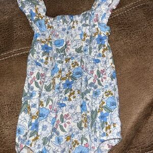 Floral Blue and White Kids Romper